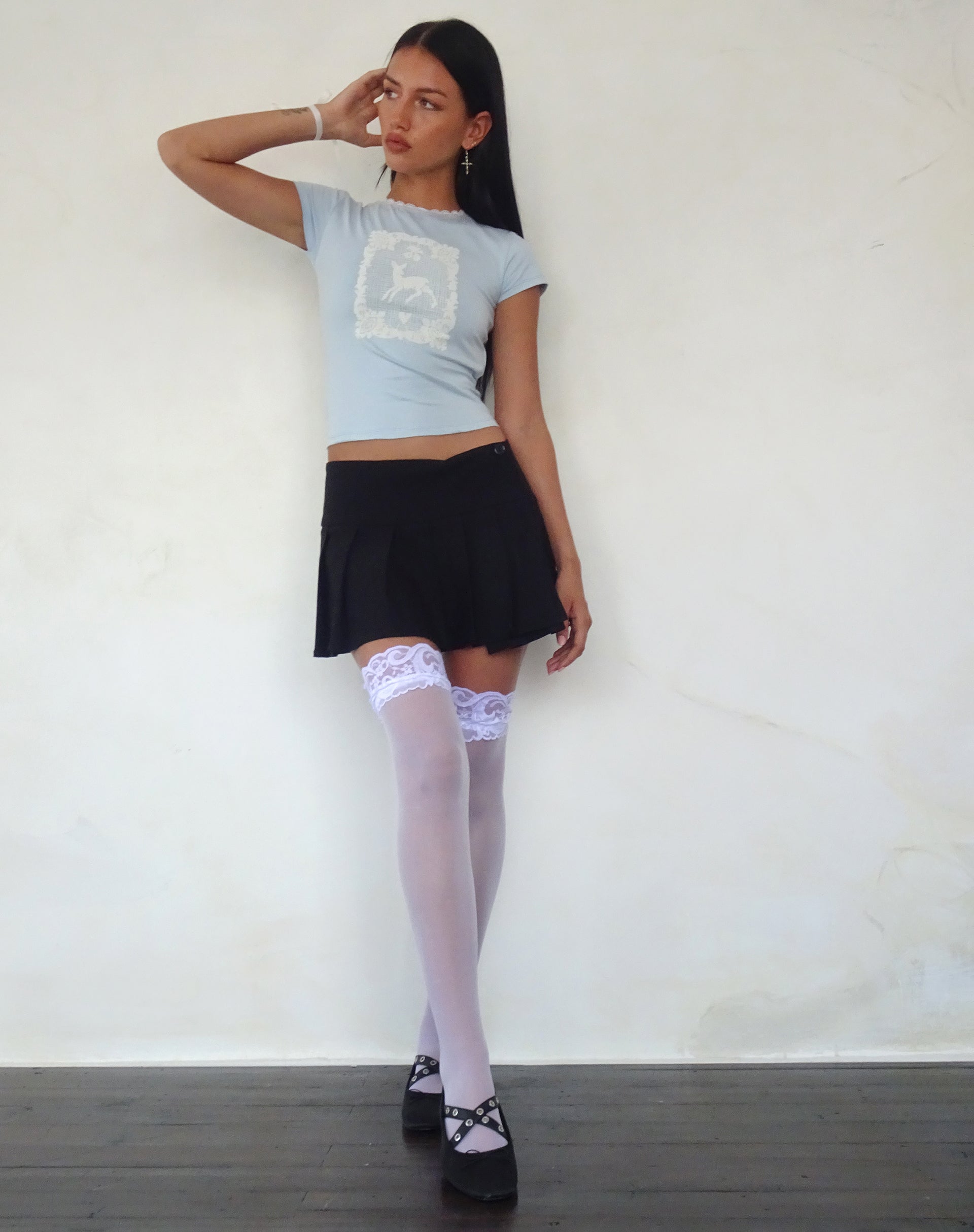 Zagy Short Sleeve Tee in Powder Blue with Deer Motif-Nico Sky