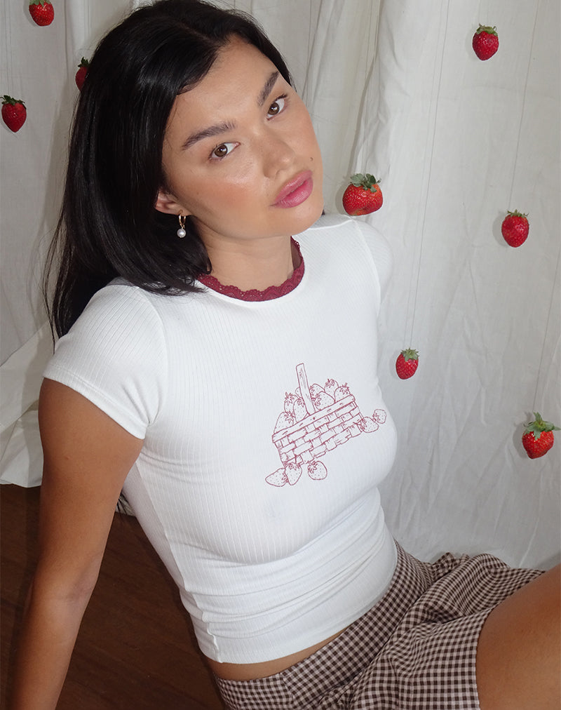 Zagy Tee in Off White with Strawberry Pot Print-Nico Sky