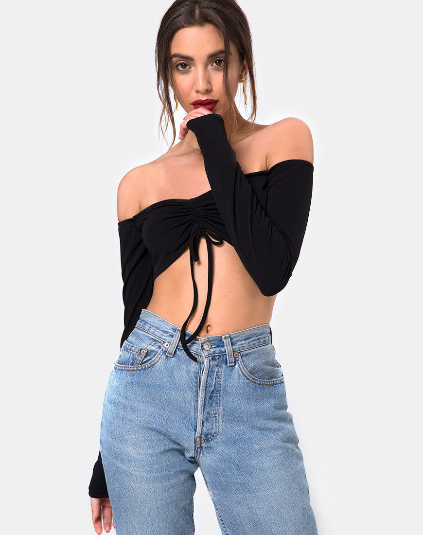Zalea Off The Shoulder Crop in Black-Nico Sky
