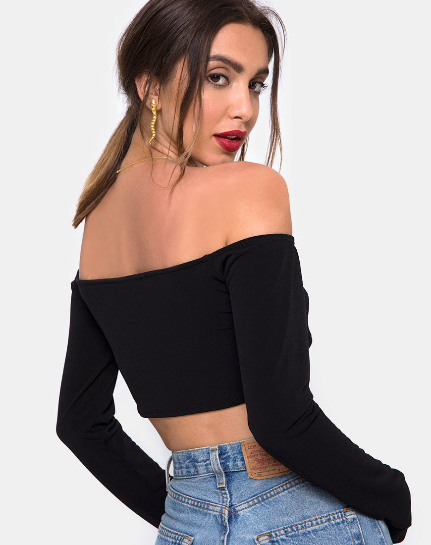 Zalea Off The Shoulder Crop in Black-Nico Sky