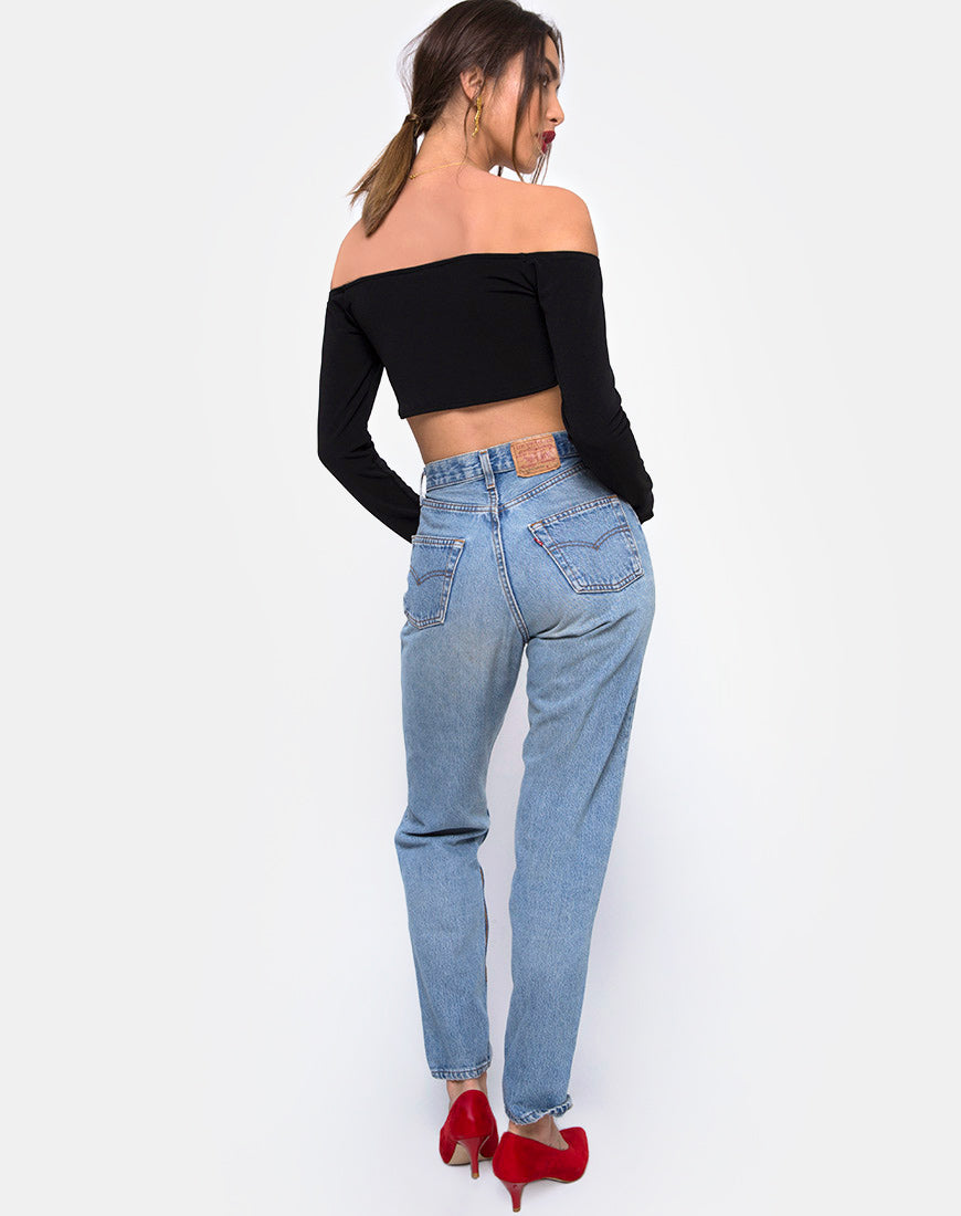 Zalea Off The Shoulder Crop in Black-Nico Sky