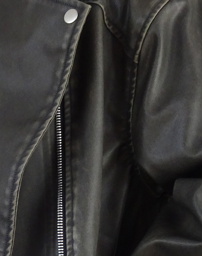 Zebbie Distressed Biker Jacket in Olive-Nico Sky