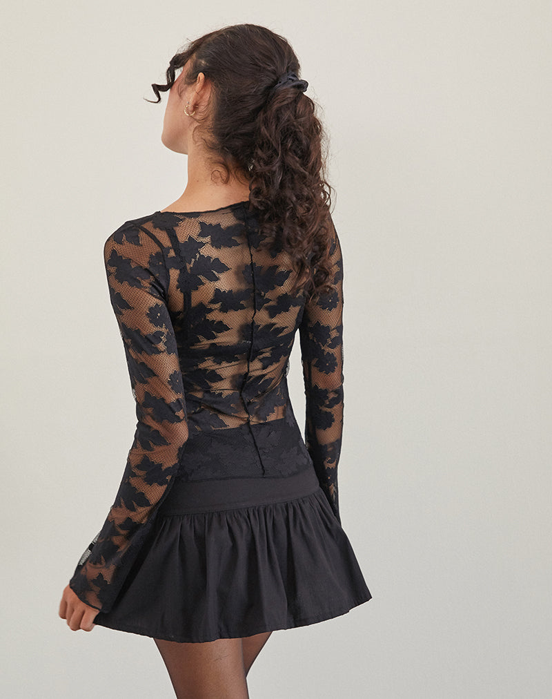 Zerlin Unlined Long Sleeve Top in Lace Black-Nico Sky