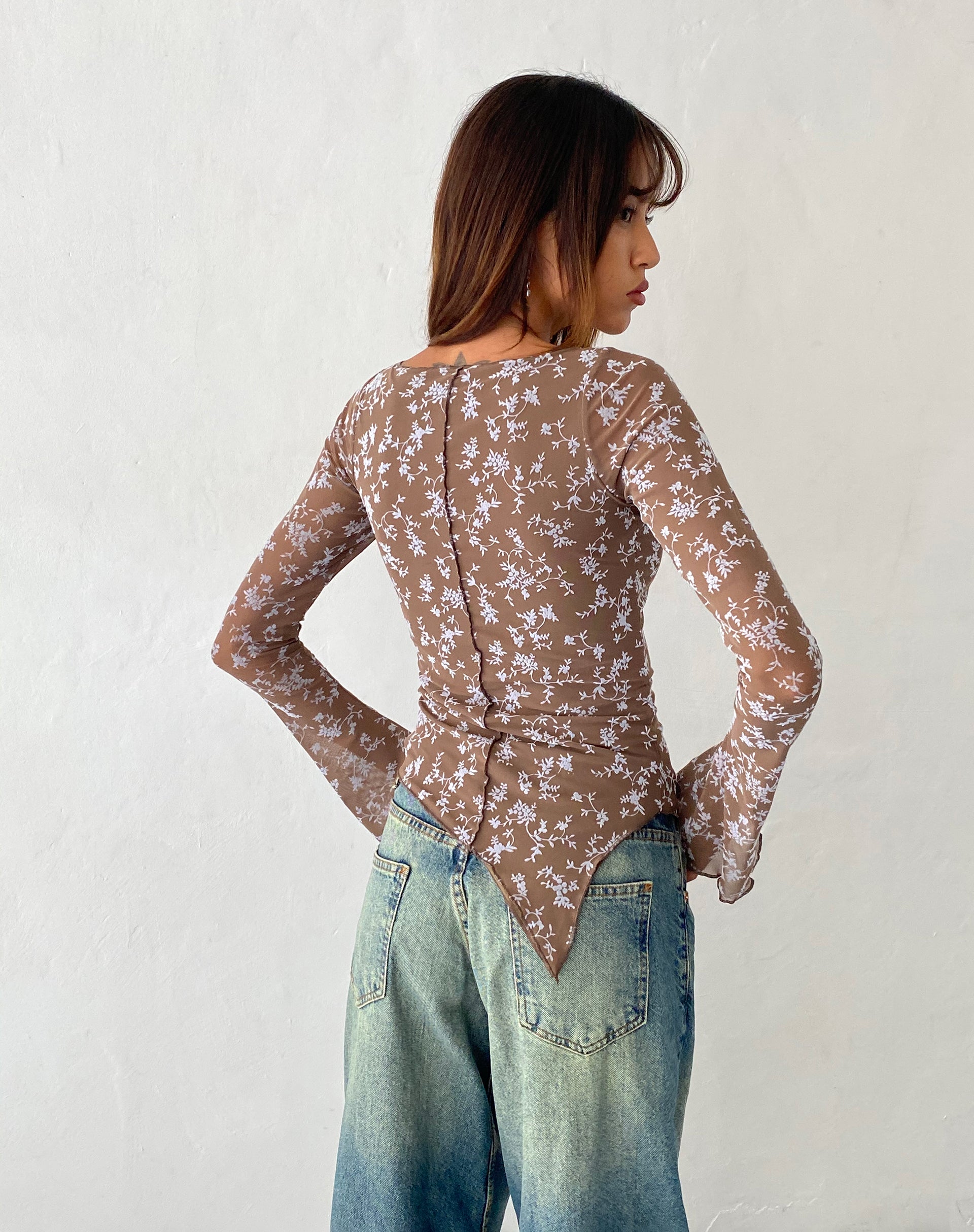Zest Mesh Long Sleeve Top in Botanist Flock Dark Taupe-Nico Sky
