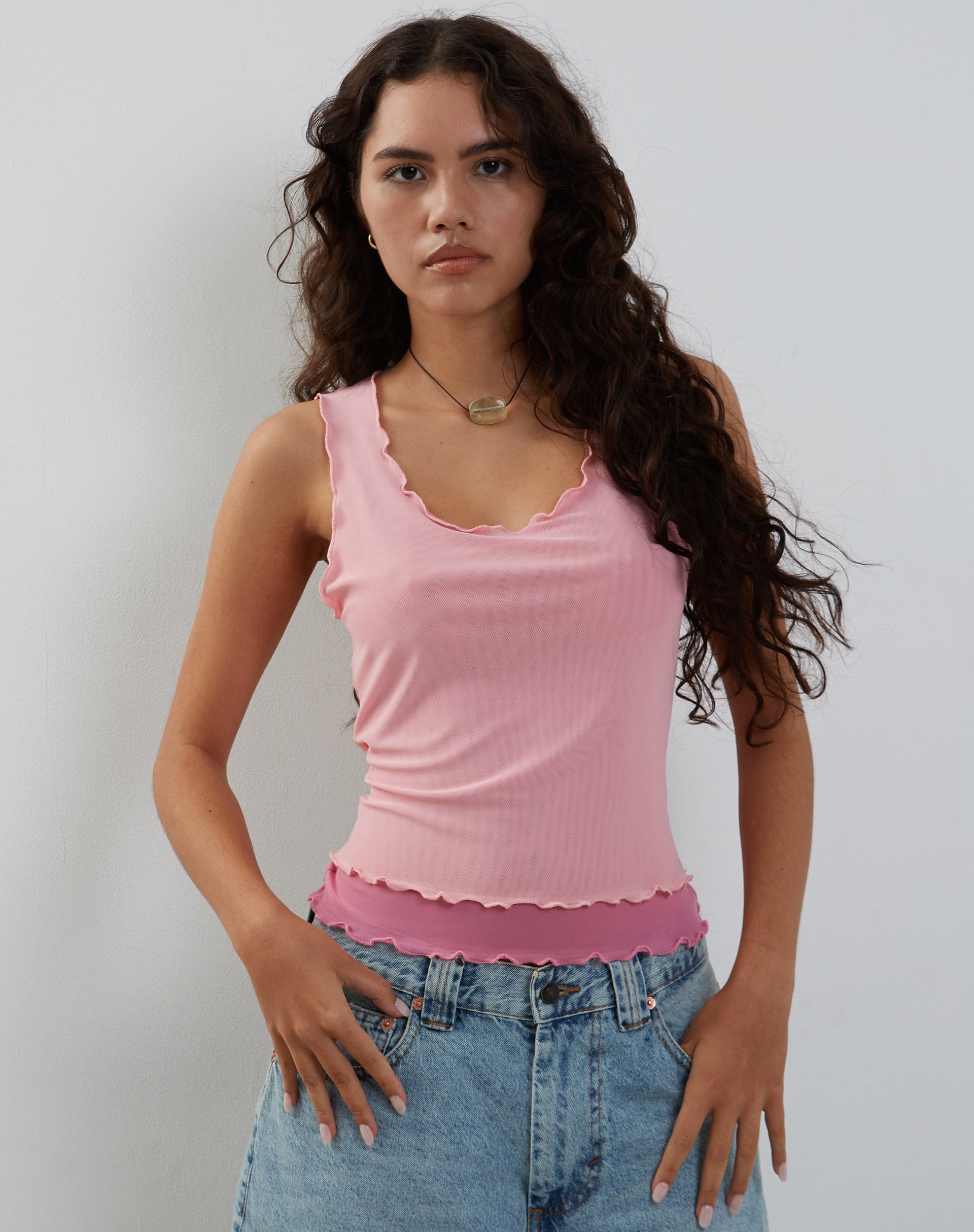 Zeta Vest Top in Pink with Dark Pink Lining-Nico Sky