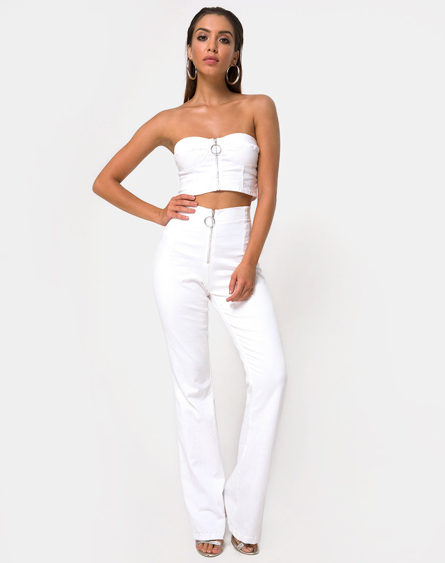 Zipshi Crop Top in White-Nico Sky