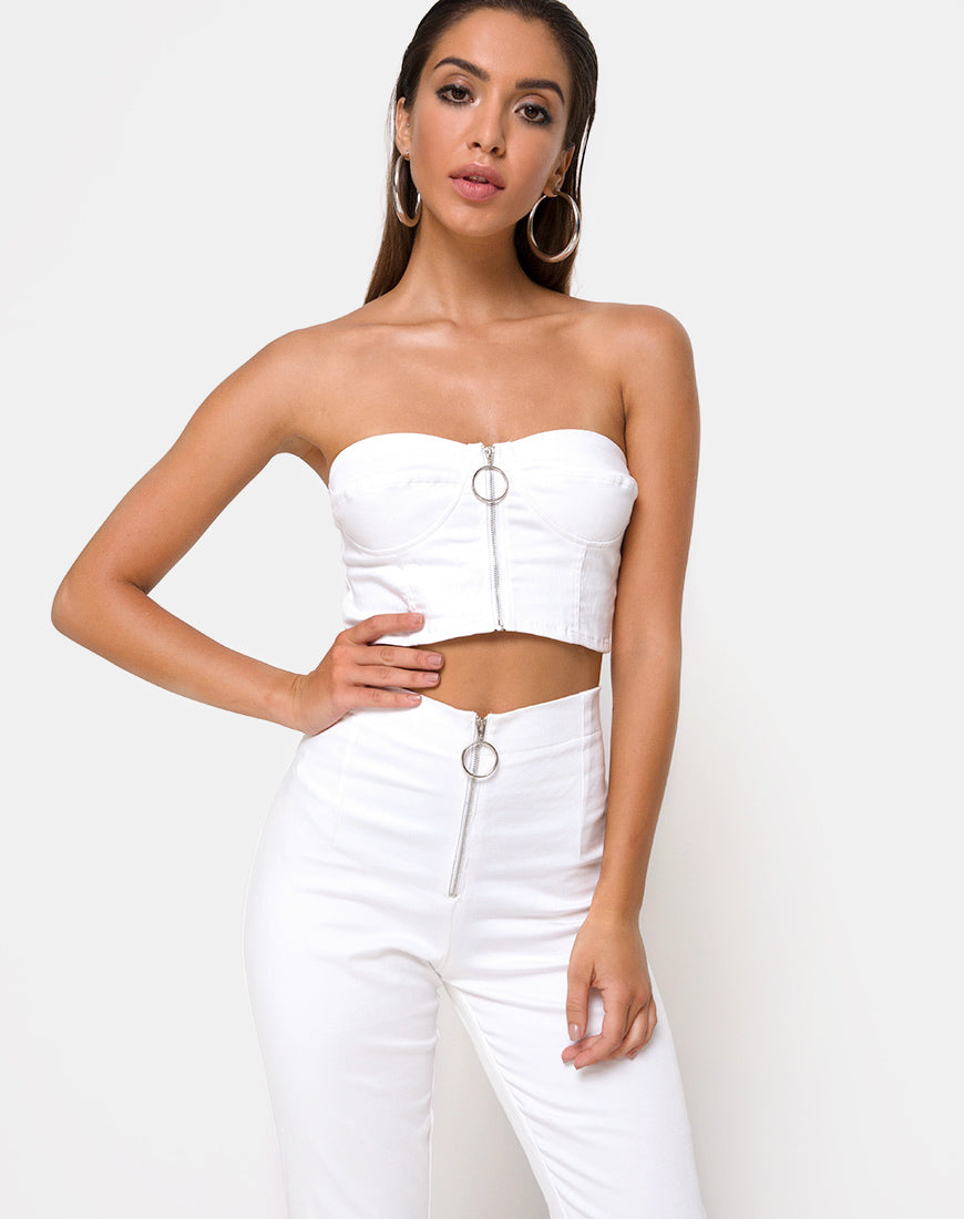 Zipshi Crop Top in White-Nico Sky