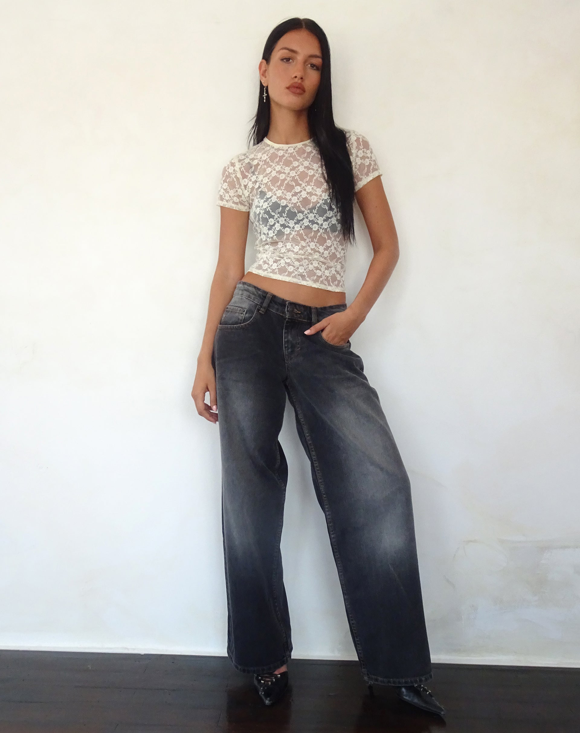 Zorani Lace Baby Tee in Ivory-Nico Sky