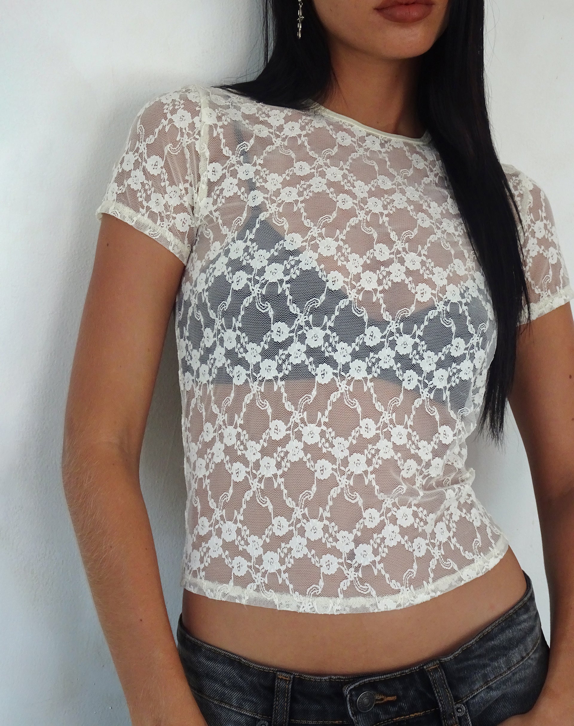 Zorani Lace Baby Tee in Ivory-Nico Sky
