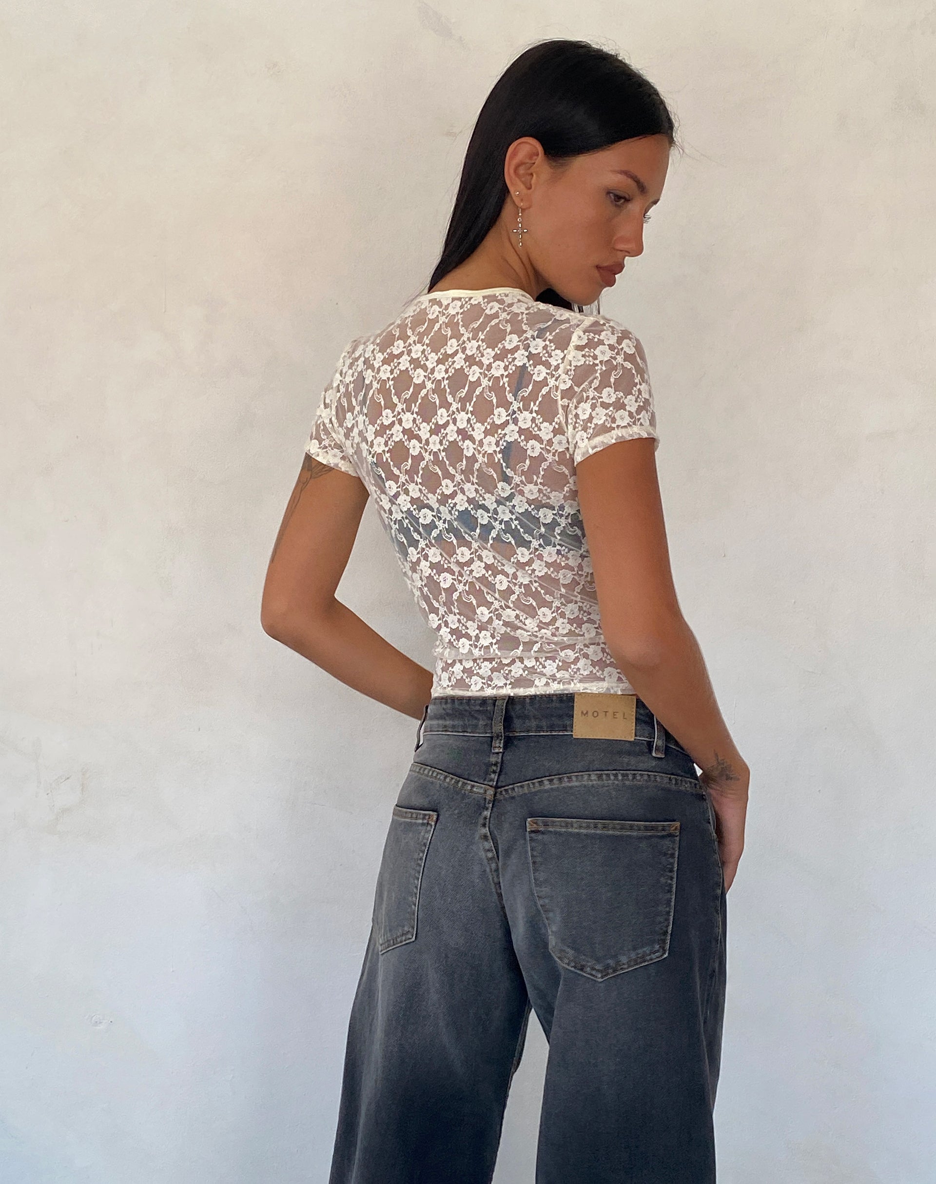 Zorani Lace Baby Tee in Ivory-Nico Sky