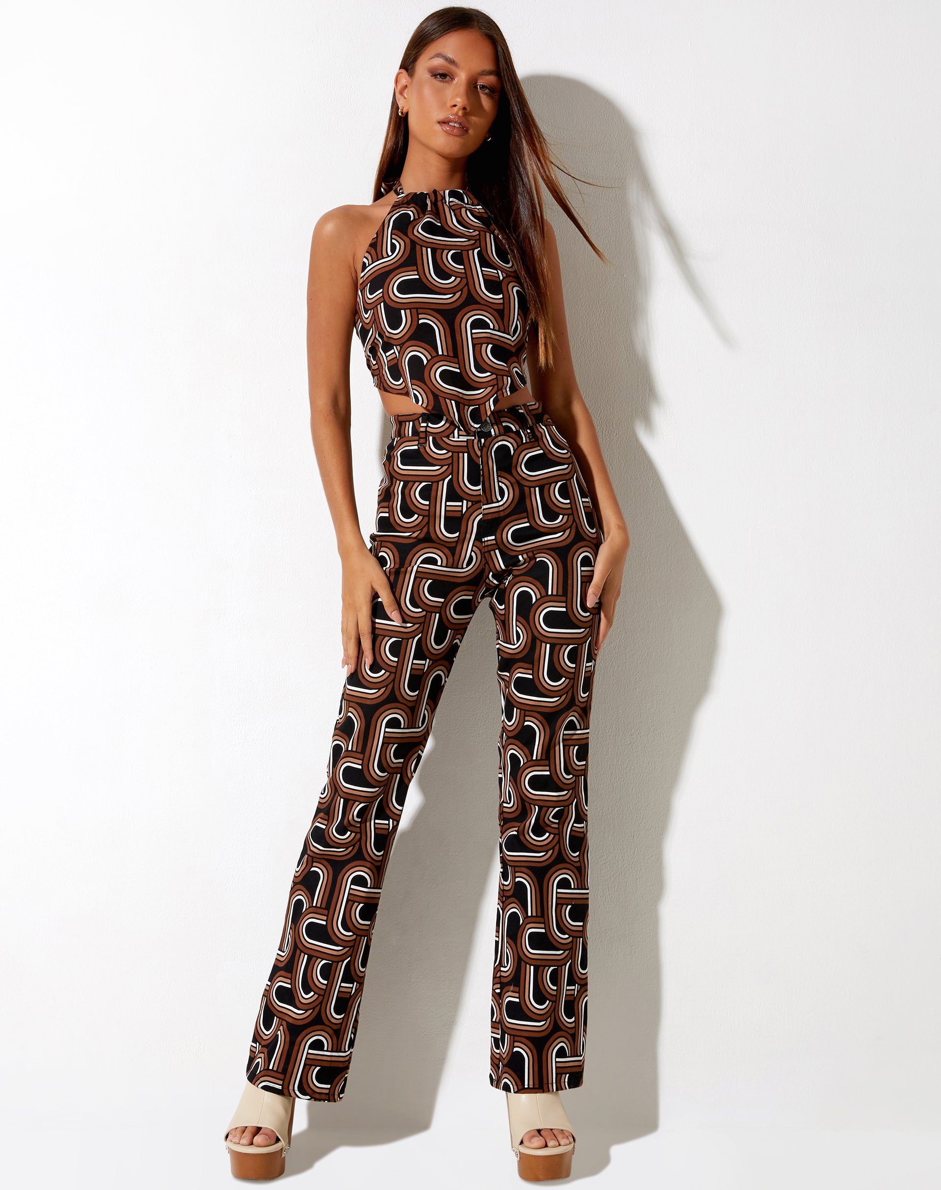 Jida Crop Top in Tonal Interlink Black-Nico Sky