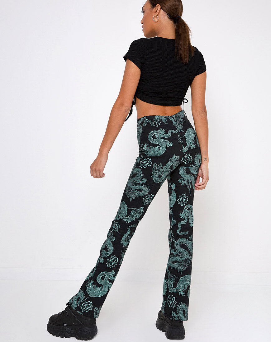 Zoven Trouser in Dragon Flower Black and Mint-Nico Sky