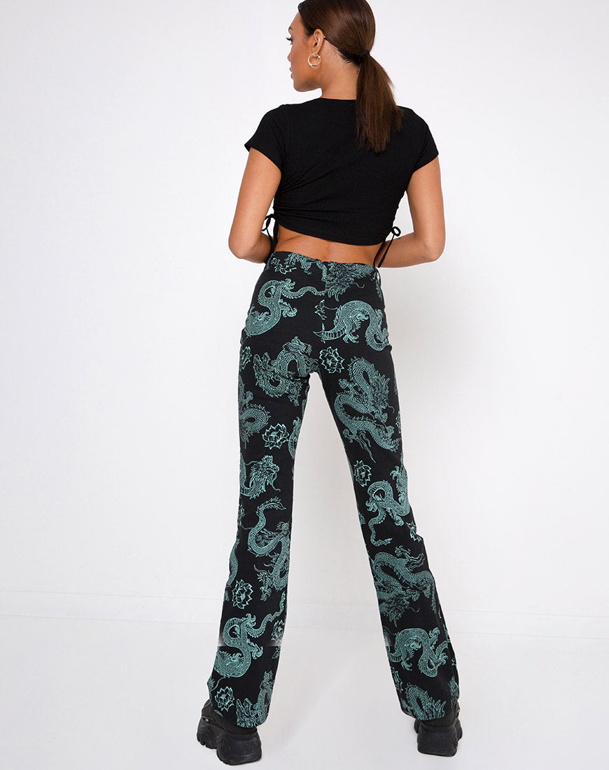 Zoven Trouser in Dragon Flower Black and Mint-Nico Sky