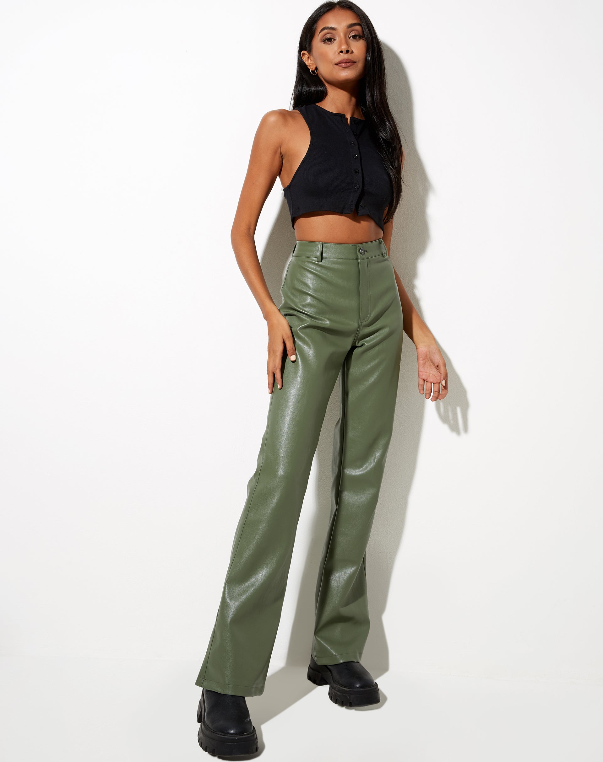 Zoven Flare Trouser in Pu Green-Nico Sky