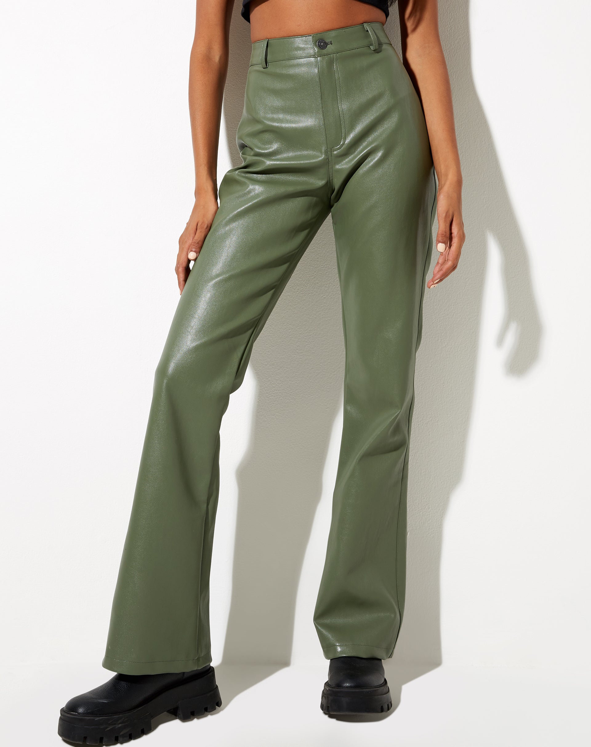 Zoven Flare Trouser in Pu Green-Nico Sky