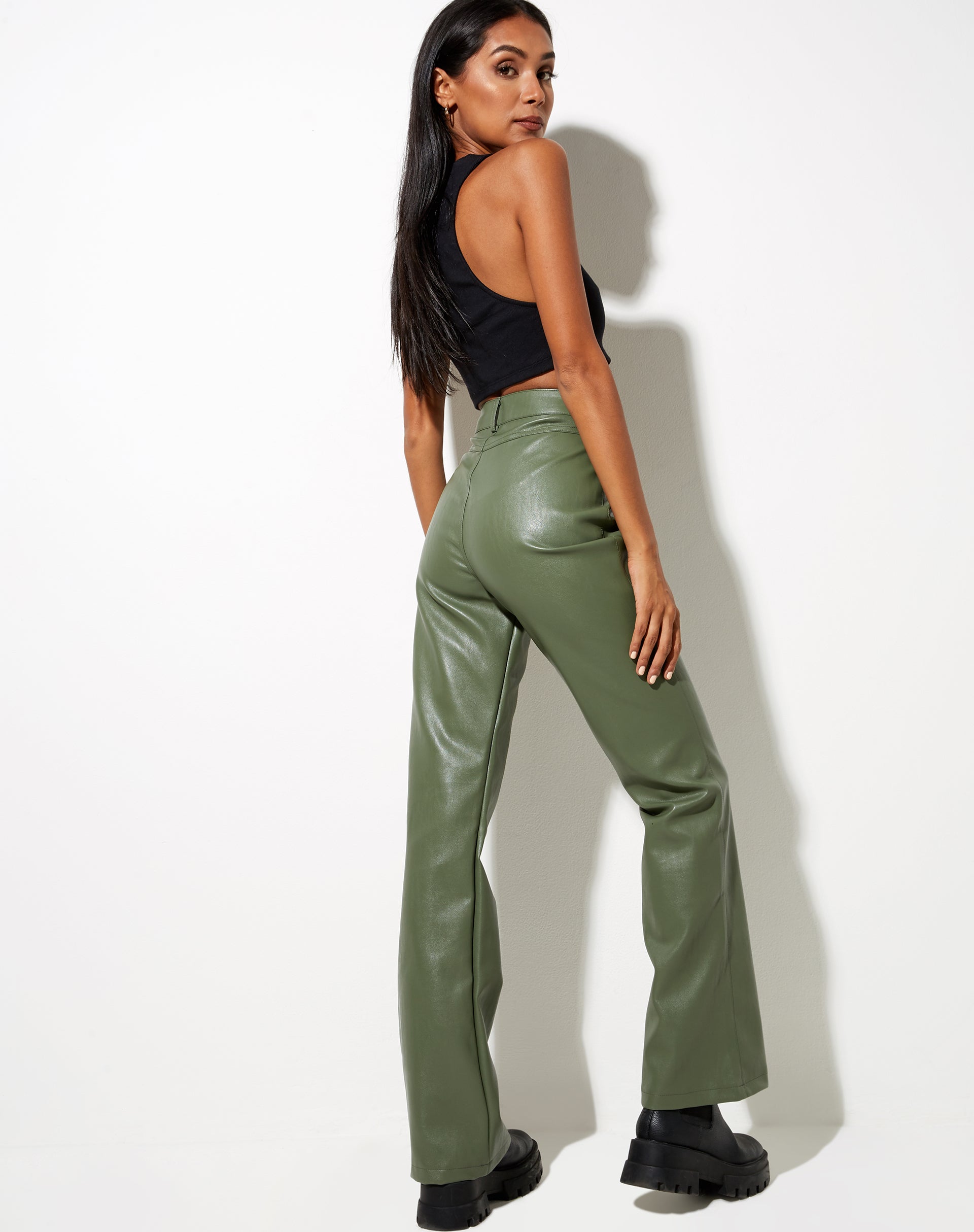 Zoven Flare Trouser in Pu Green-Nico Sky