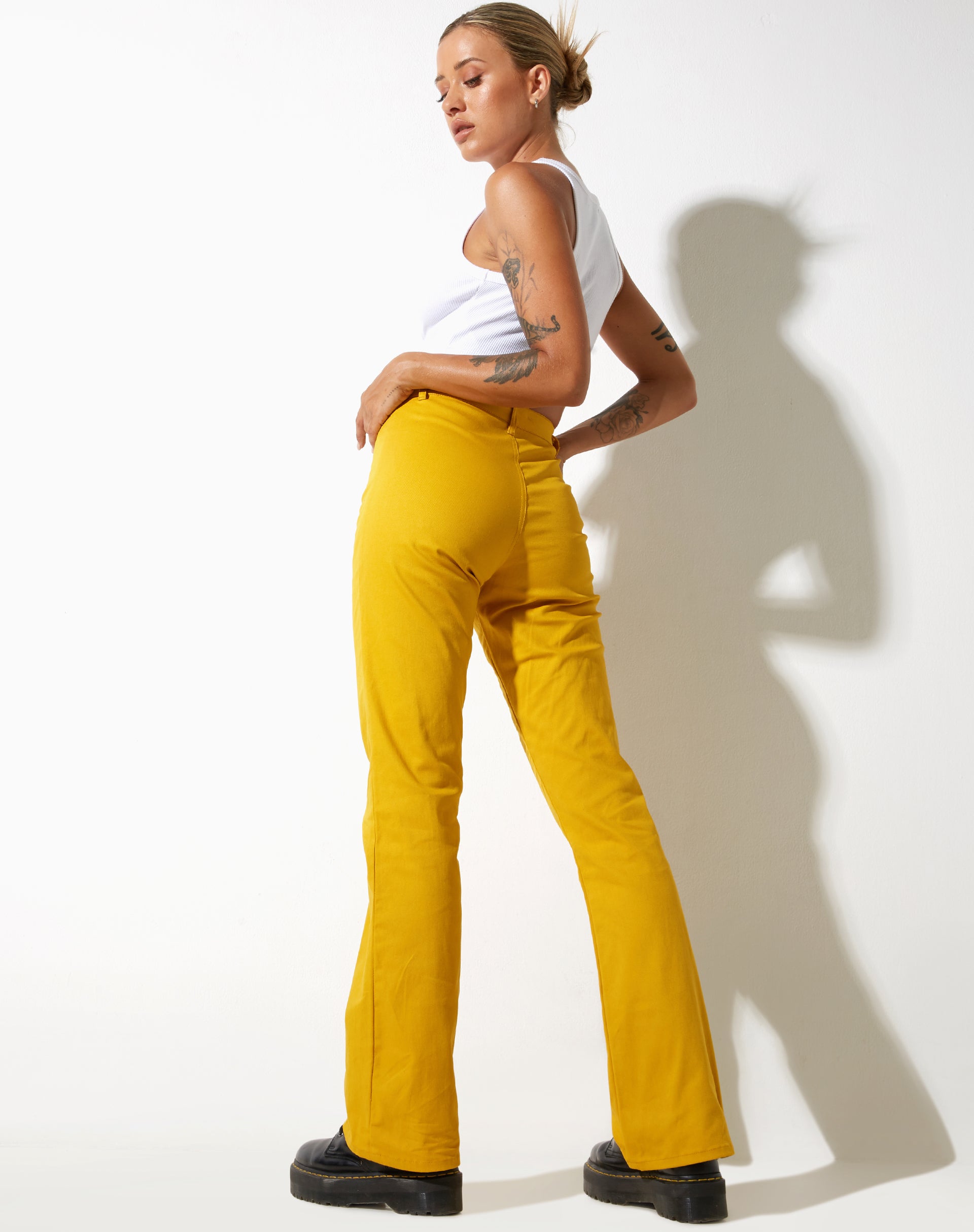 Zoven Flare Trouser in Twill Sulfur Mustard-Nico Sky