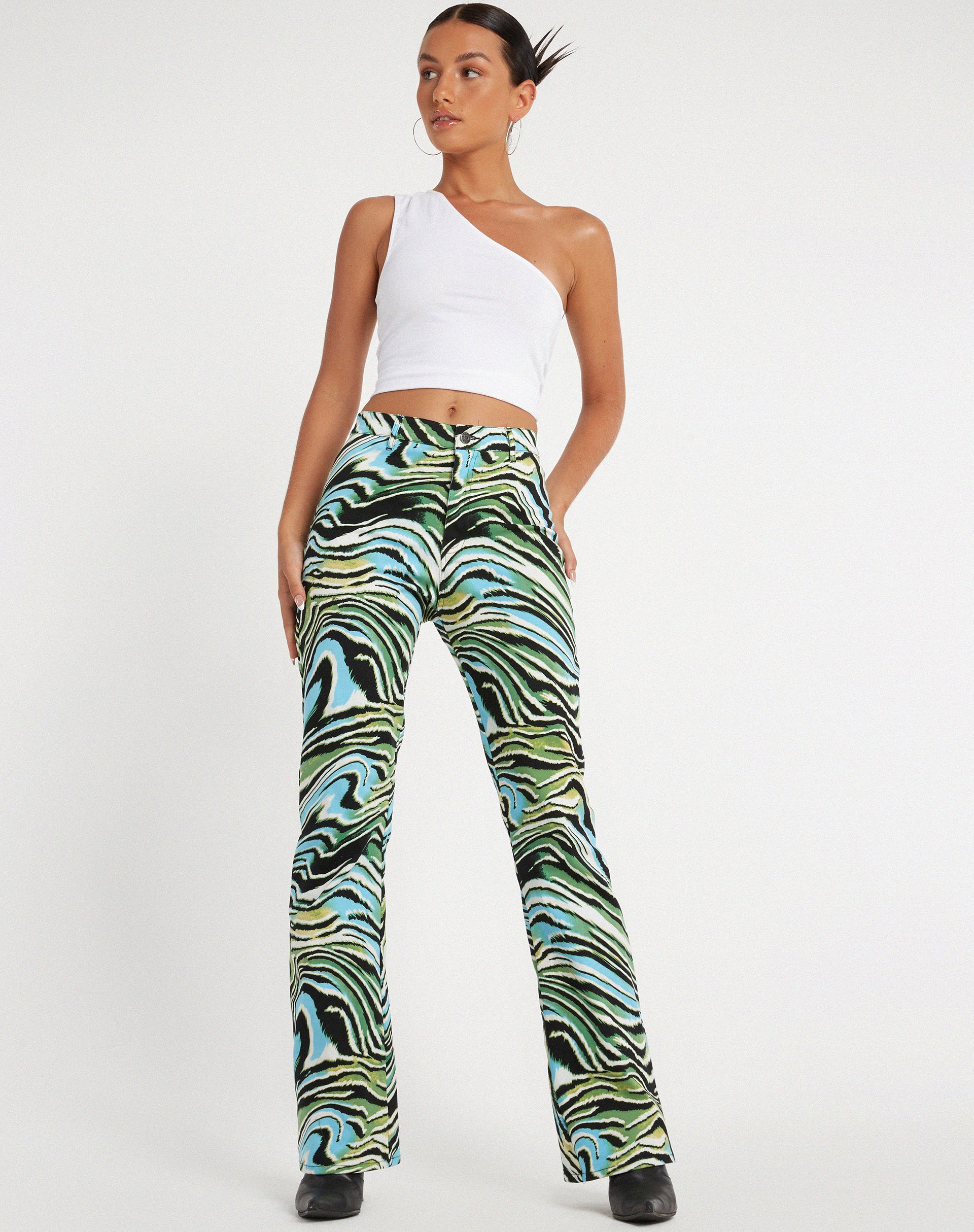 Zoven Flare Trouser in Warped Zebra Blue-Nico Sky