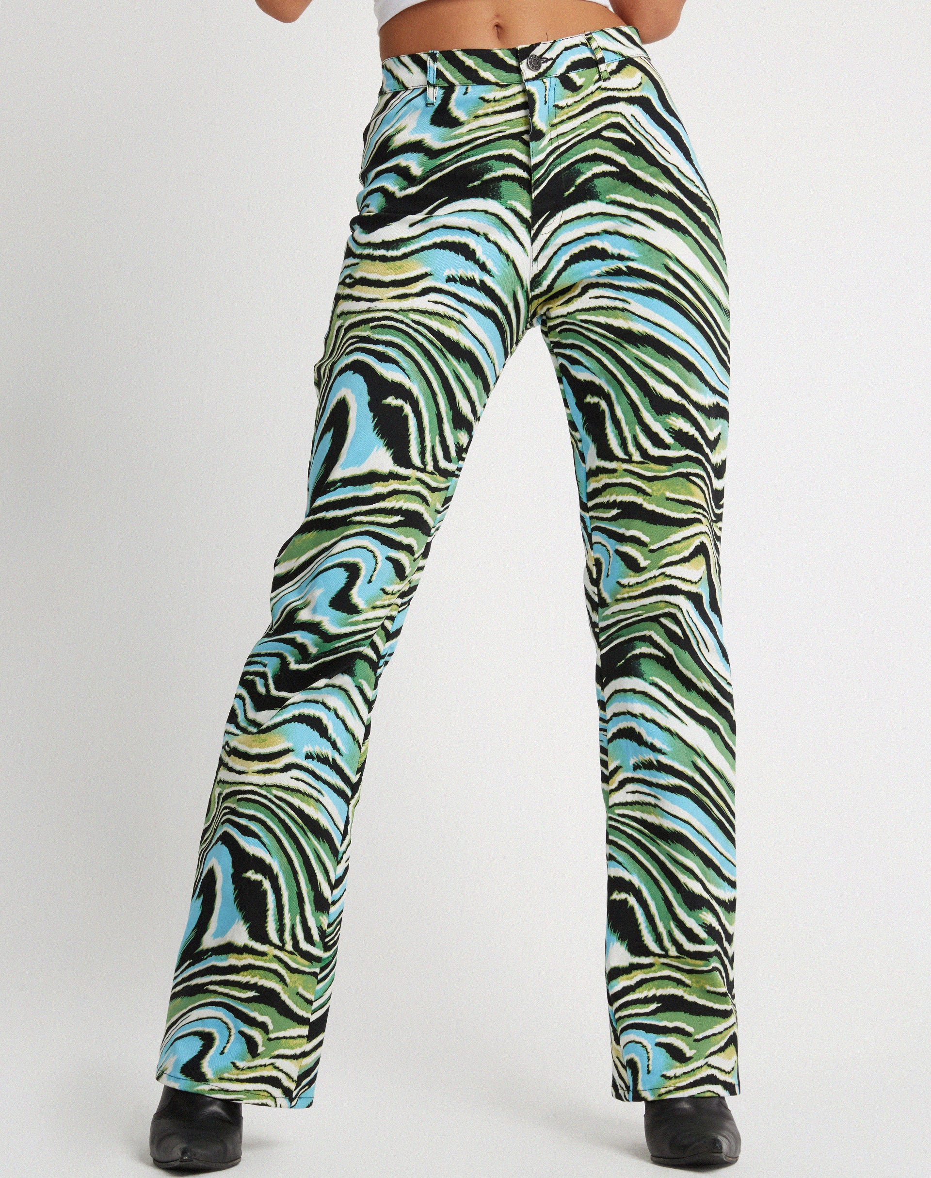 Zoven Flare Trouser in Warped Zebra Blue-Nico Sky