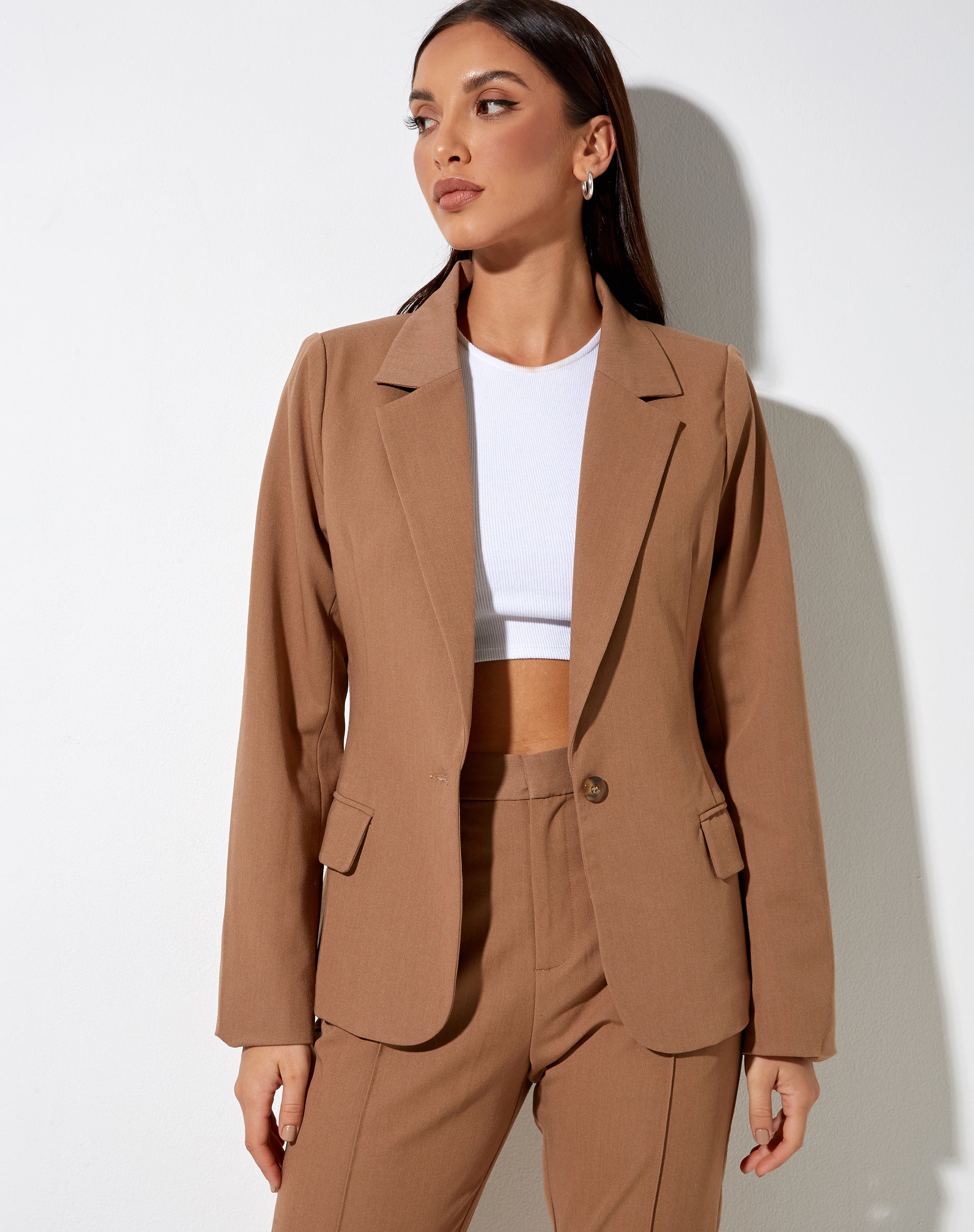 Marwah Blazer in Putty-Nico Sky