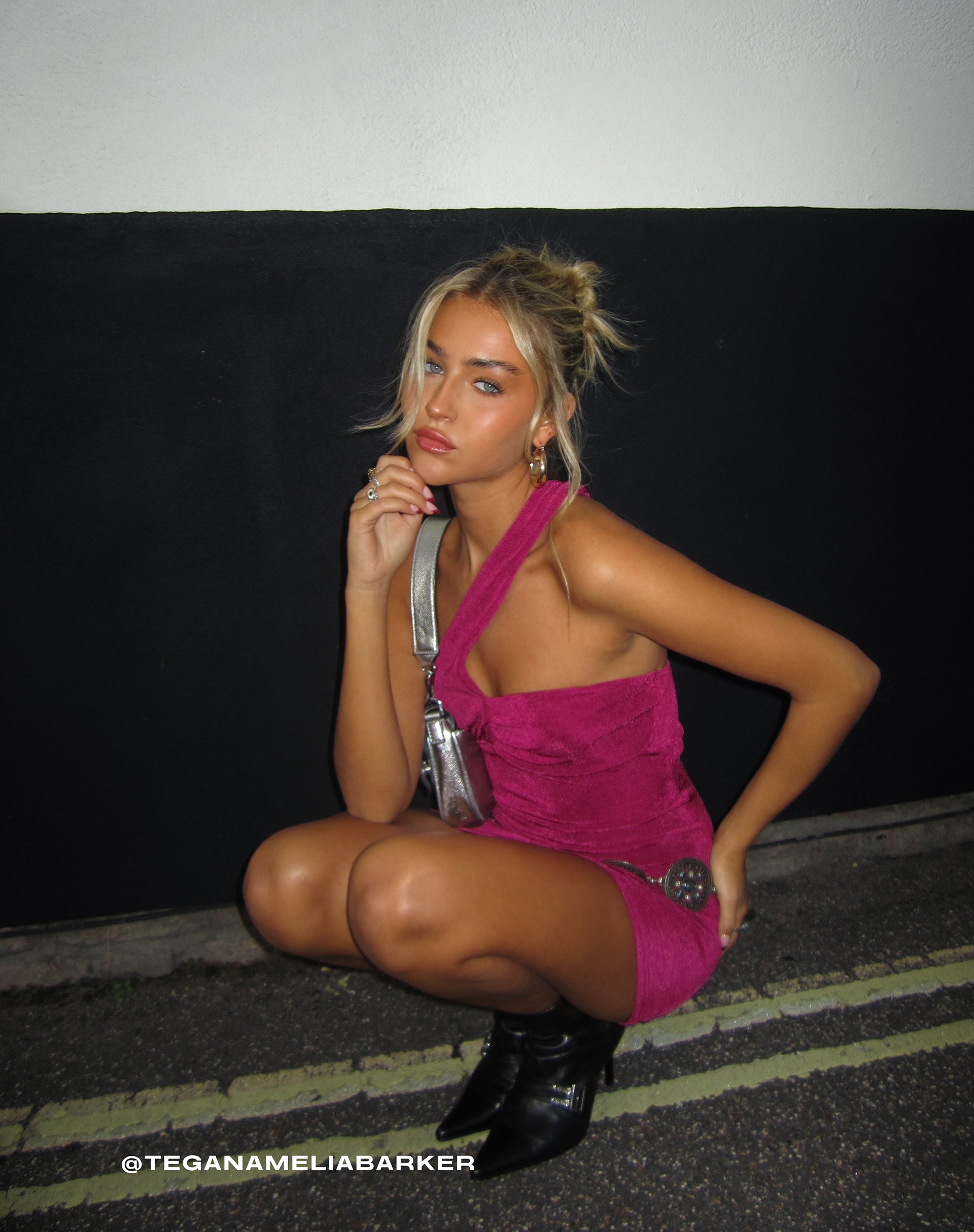 Alessa One Shoulder Mini Dress in Magenta Purple-Nico Sky