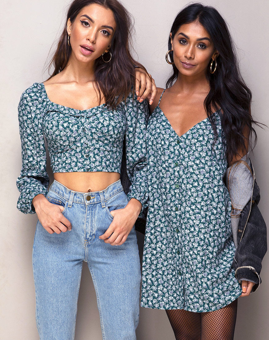 Alor Crop Top in Floral Bloom Green-Nico Sky