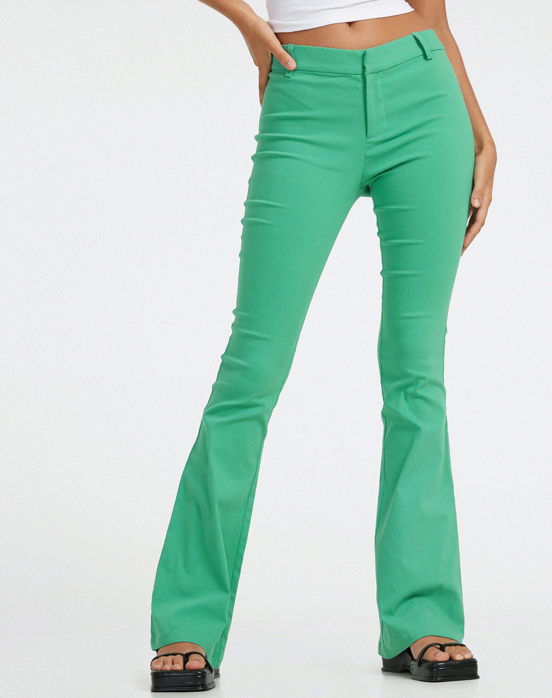 Jopanka Flared Leg Trouser in Tailoring Green-Nico Sky