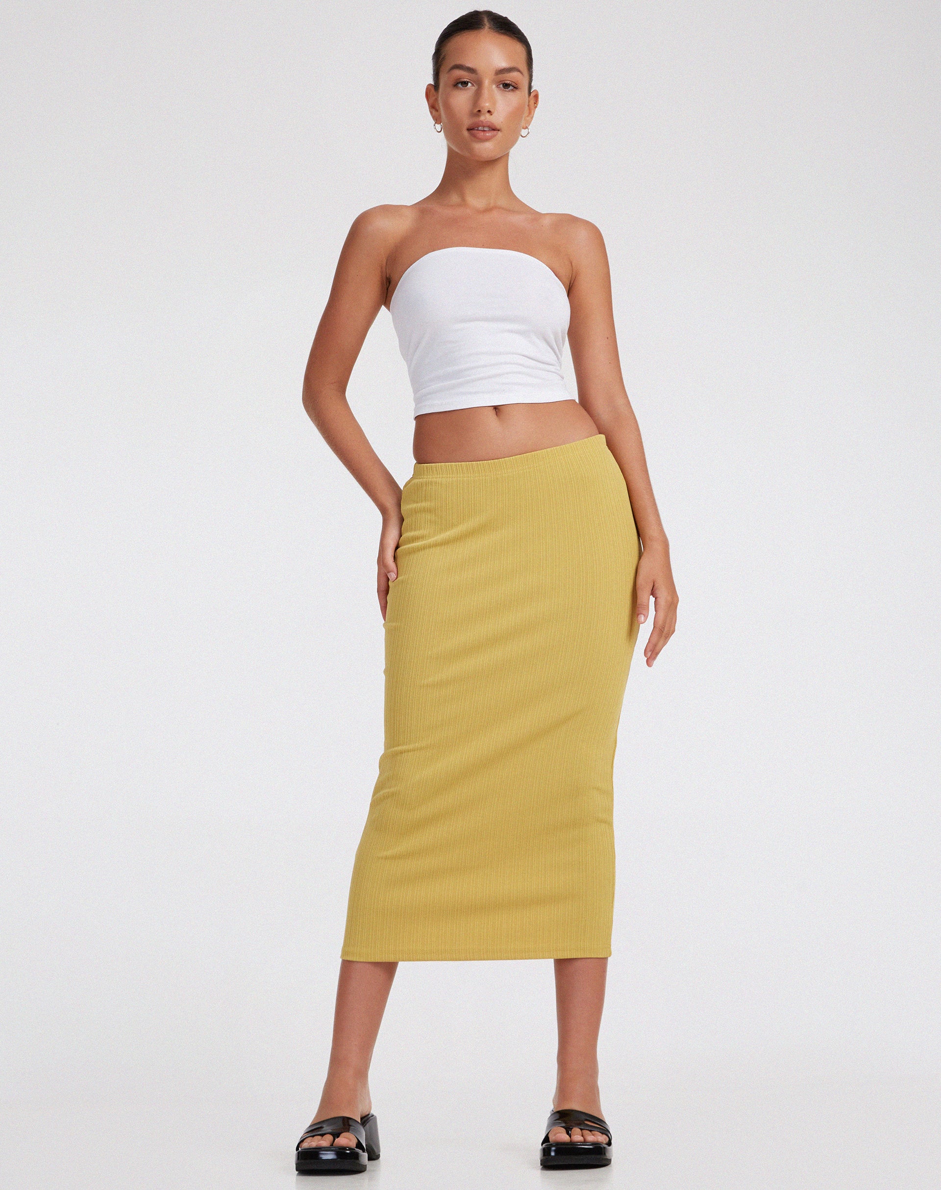Magata Midi Skirt in Jersey Plise Mustard-Nico Sky