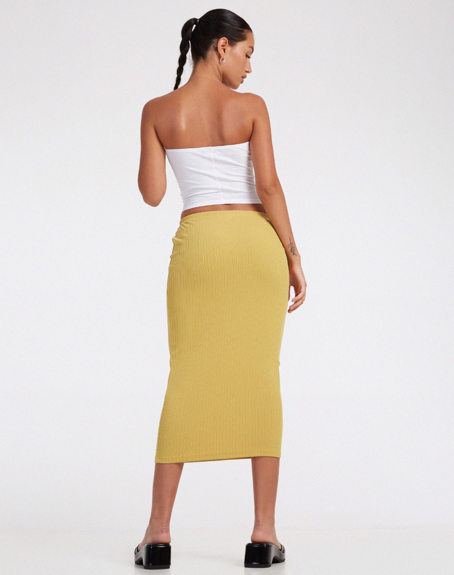 Magata Midi Skirt in Jersey Plise Mustard-Nico Sky