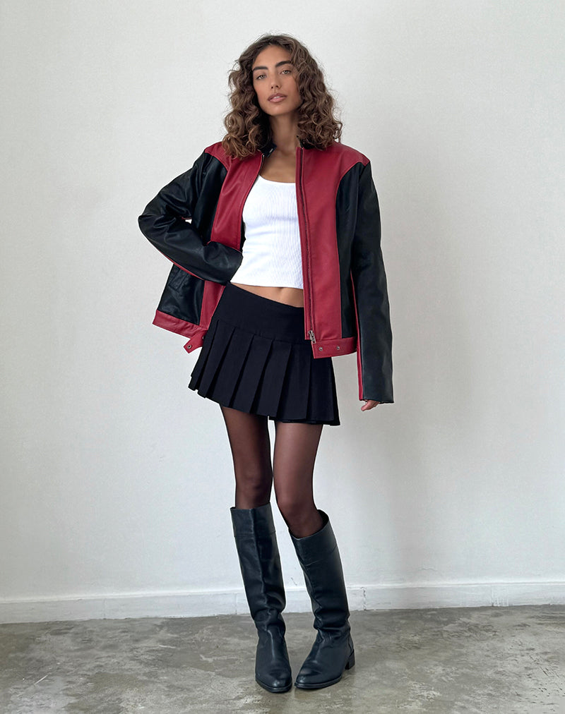 Marion PU Biker Jacket in Red with Black Panels-Nico Sky