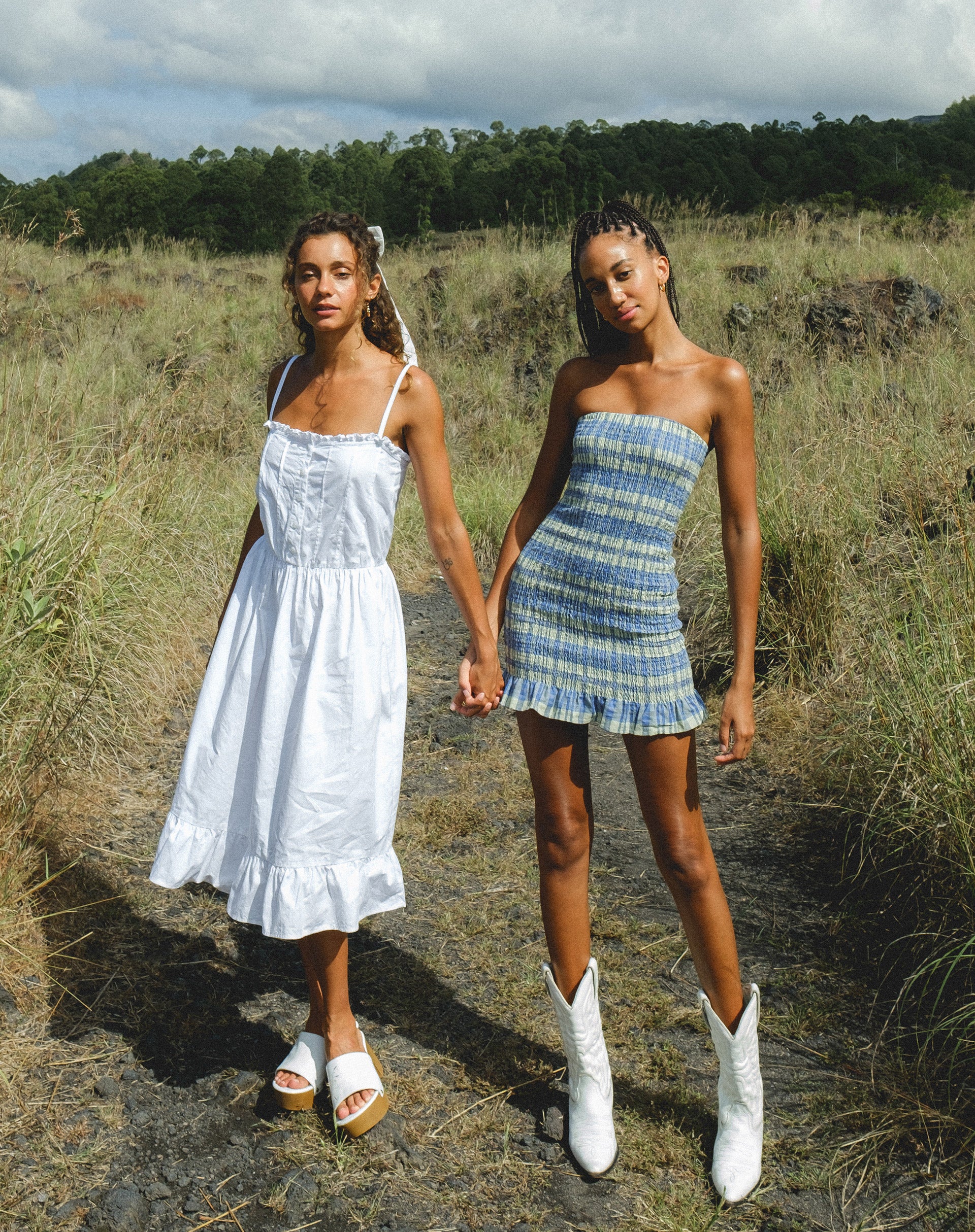 Lennox Midi Dress in Poplin White-Nico Sky