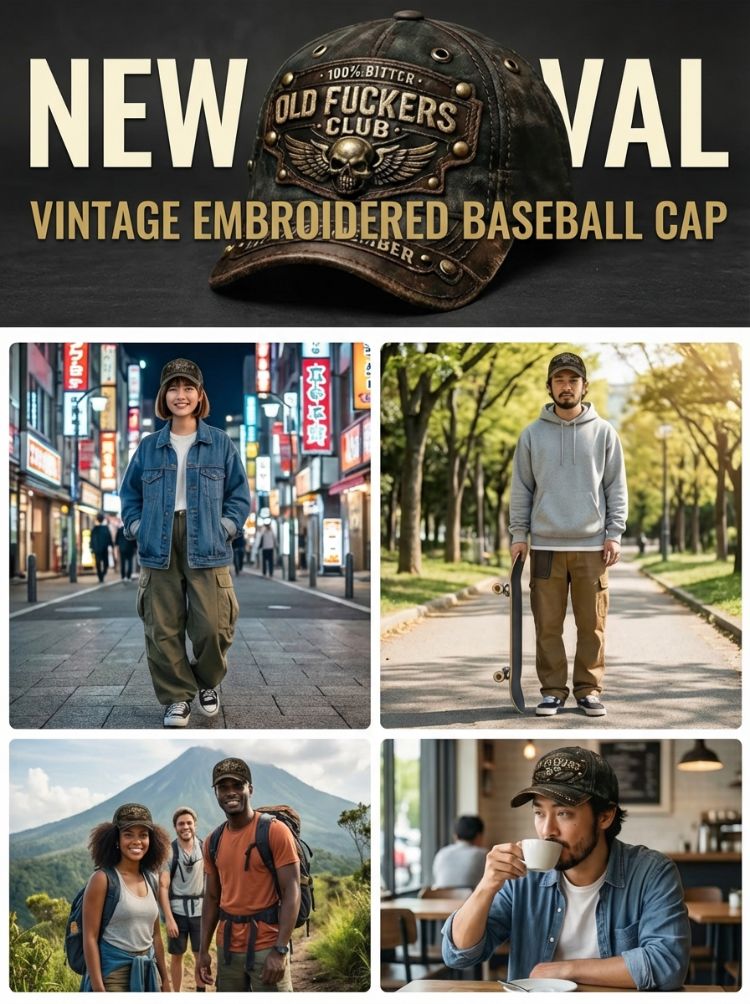 🧢With Attitude Built-In | Old Fuckers Club American Vintage Cap, featuring 3D embossed embroidery + printing technology