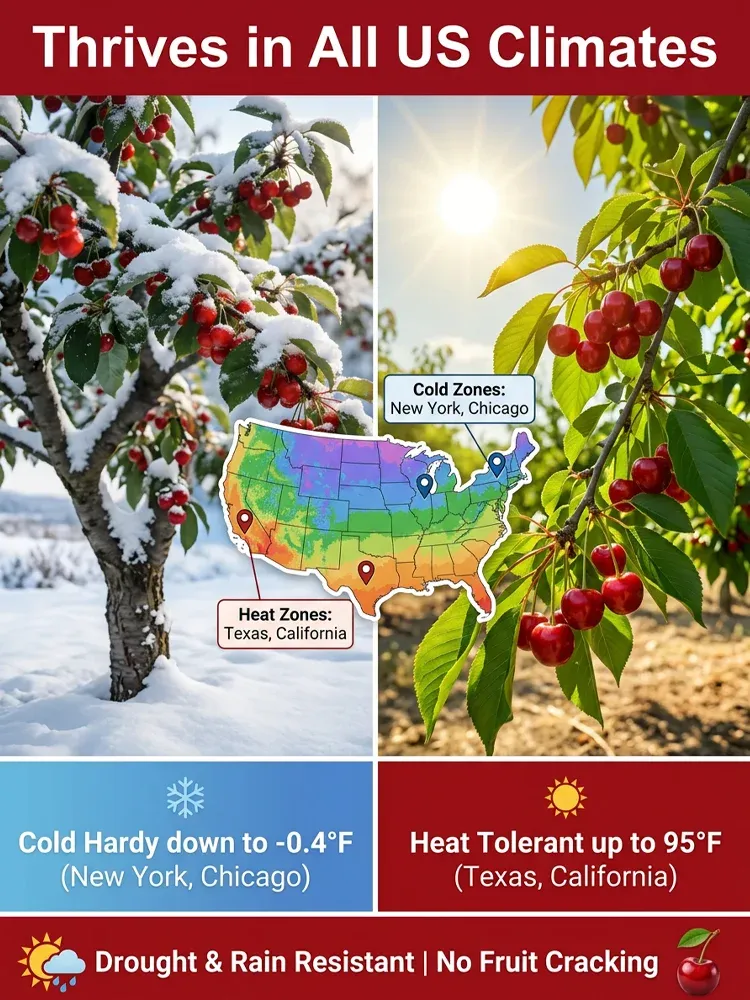 🍒 Enjoy Premium Bing Cherries at Home! Self-pollinating, bears fruit even with just one tree! Huge, sweet, top-quality fruit! Full refund if the tree doesn’t survive!