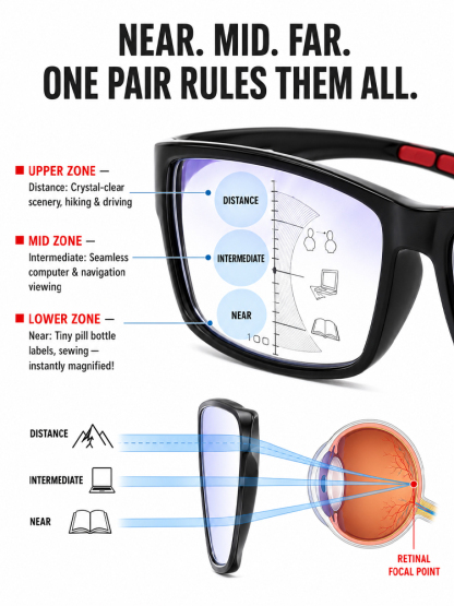 🚀 Smart Focus Glasses: Wear to see clearly, No more swapping!Stop swapping glasses! One progressive photochromic pair for 24/7 crystal-clear vision.