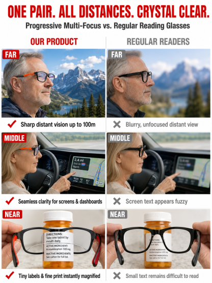 🚀 Smart Focus Glasses: Wear to see clearly, No more swapping!Stop swapping glasses! One progressive photochromic pair for 24/7 crystal-clear vision.