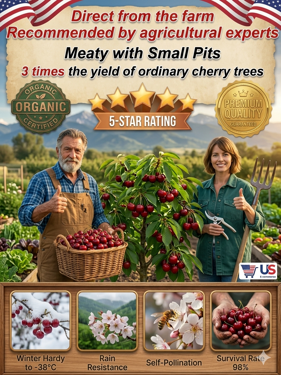 🍒 Enjoy Premium Bing Cherries at Home! Self-pollinating, bears fruit even with just one tree! Huge, sweet, top-quality fruit! Full refund if the tree doesn’t survive!