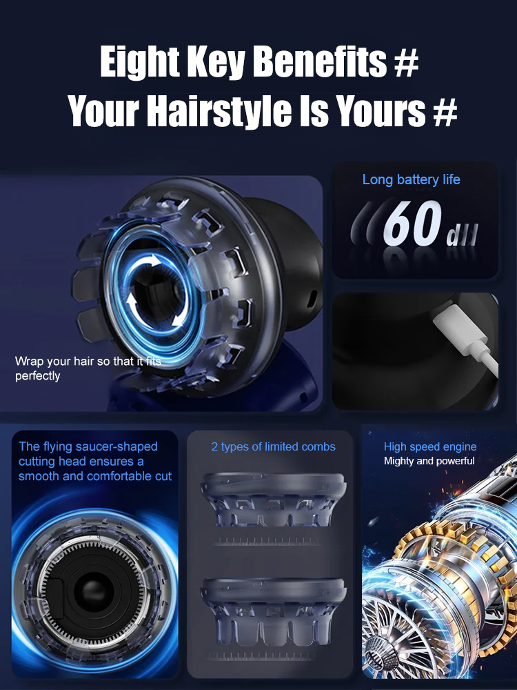 【One For All Styles】UFO Hair Clipper with 360° dead‑angle-free cutter head, saying goodbye to high salon costs.