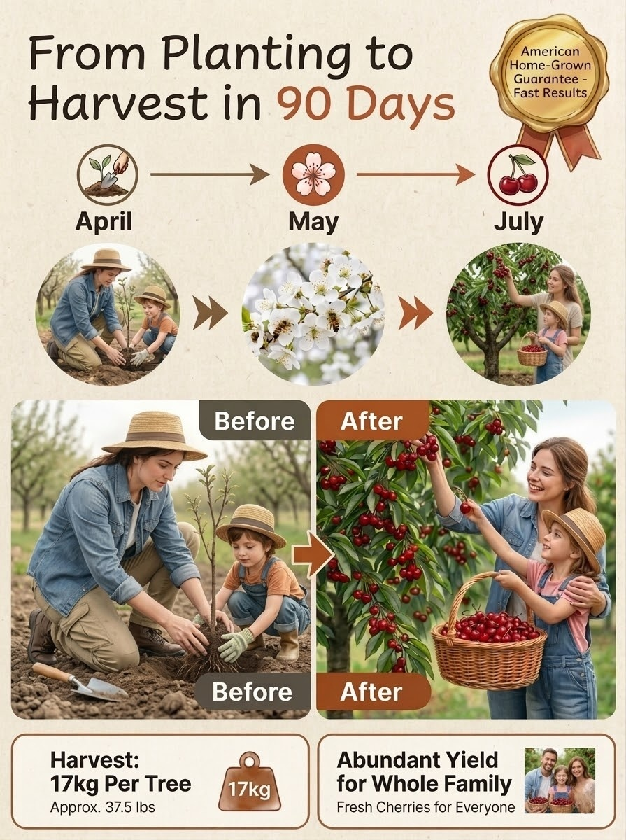 🍒 Enjoy Premium Bing Cherries at Home! Self-pollinating, bears fruit even with just one tree! Huge, sweet, top-quality fruit! Full refund if the tree doesn’t survive!