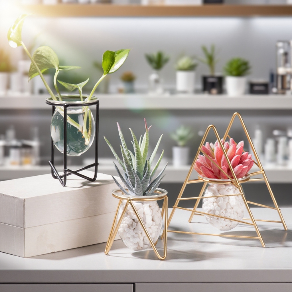 Skleněná průhledná váza na květiny do obývacího pokoje, dekorativní květináč na vodní rostliny