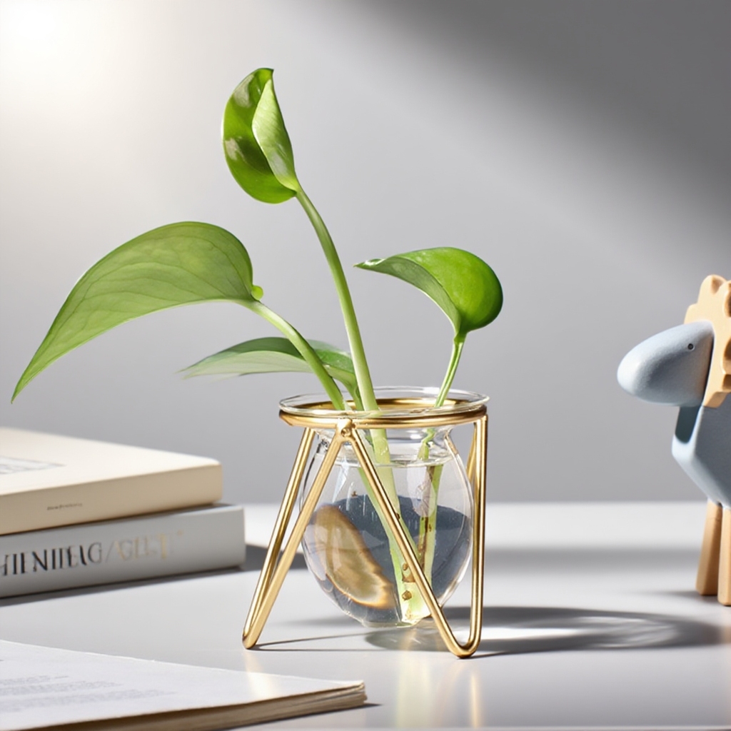 Skleněná průhledná váza na květiny do obývacího pokoje, dekorativní květináč na vodní rostliny