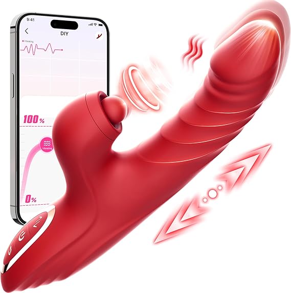Vibrator Thrusting Dildo for Women G Spot Rose Toy Clitoral Stimulator Sex Toys Dildos Vibrator with 10 Vibration 7 Thrust Mode with Licking, Rabbit Vibrators Adult Sex Toy Couple AI Sync Games
