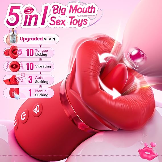 Vibrator Adult Sex Toys for Women -  5IN1 Mouth Sucking Vibrator Rose Sex Toy, 10 Tongue Licking, 3 Auto & 1 Manual Sucking Adult Toys New APP, Anal Clit Nipple Vibrators Female Couples Sex Toys