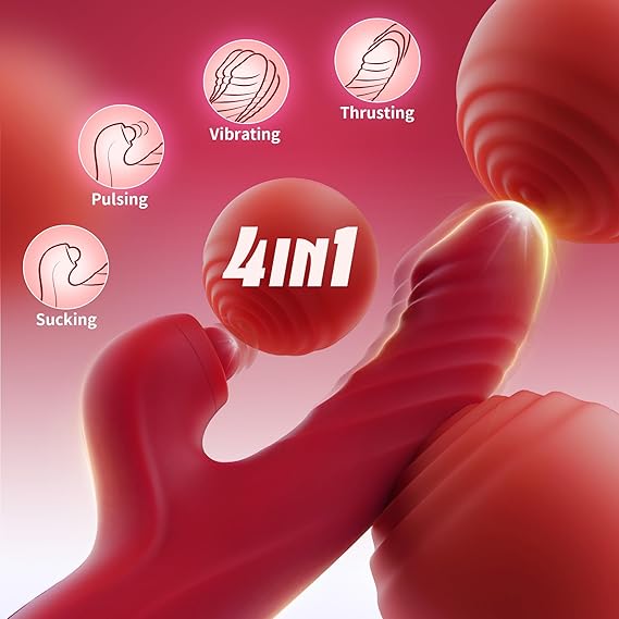 Vibrator Thrusting Dildo for Women G Spot Rose Toy Clitoral Stimulator Sex Toys Dildos Vibrator with 10 Vibration 7 Thrust Mode with Licking, Rabbit Vibrators Adult Sex Toy Couple AI Sync Games
