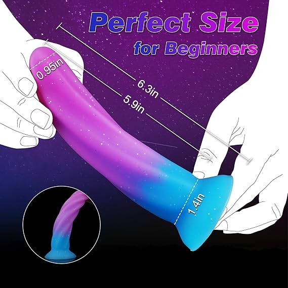 Soft 6-Inch Silicone Dildo with Suction Cup – Slim G-Spot & Prostate Toy for Beginners, Small Fantasy Anal & Butt Plug for Men and Women, Purple Blue