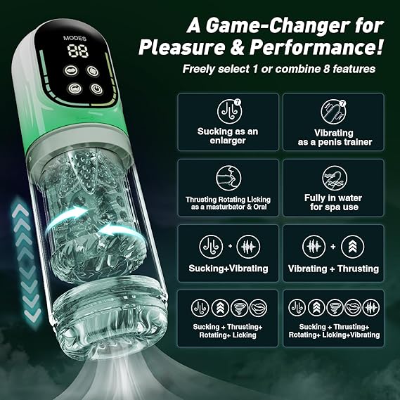  Male Masturbator Penis Pump - Male Sex Toys for Men Sex Toy Pocket Pussies 7 Thrusting Rotating Vibrating Sucking Licking Stroker Adult Toys Vacuum Pumps & Enlargers LCD APP S&M Ticklers