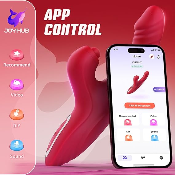 Vibrator Thrusting Dildo for Women G Spot Rose Toy Clitoral Stimulator Sex Toys Dildos Vibrator with 10 Vibration 7 Thrust Mode with Licking, Rabbit Vibrators Adult Sex Toy Couple AI Sync Games