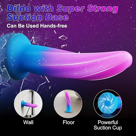 Soft 6-Inch Silicone Dildo with Suction Cup – Slim G-Spot & Prostate Toy for Beginners, Small Fantasy Anal & Butt Plug for Men and Women, Purple Blue