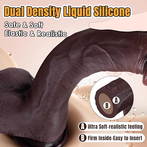Sex Toys Big Realistic Dildo - Sex Toy 10.8 Silicone Brown Curved Giant Dual-Layer Dildos for G Spot and Anal Butt Plug with Suction Cup, Sex Toy for Women Men Couple Harness Strap-On Dildo