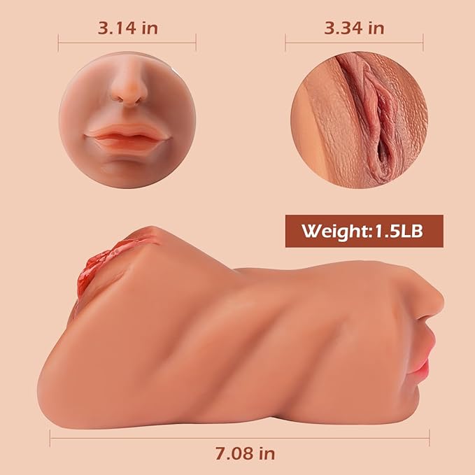 3 in 1 Pocket Pussy Male Masturbators with Lifelike Face, Sex Doll with Realistic Textured Mouth Vagina and Tight Anus, Masturbator Male Stroker Deep Throat Oral Adult Sex Toys for Men Pleasure(Brown)