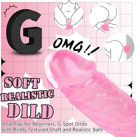 7 Inch Soft Pink Dildo, Realistic Silicone Medium Anal Dildos Stimulation Vaginal G-Spot and Anal, Safe Material Lifelike Men Penis with Strong Suction Cup, Adult Sex Toys for Women/Beginner Sexual